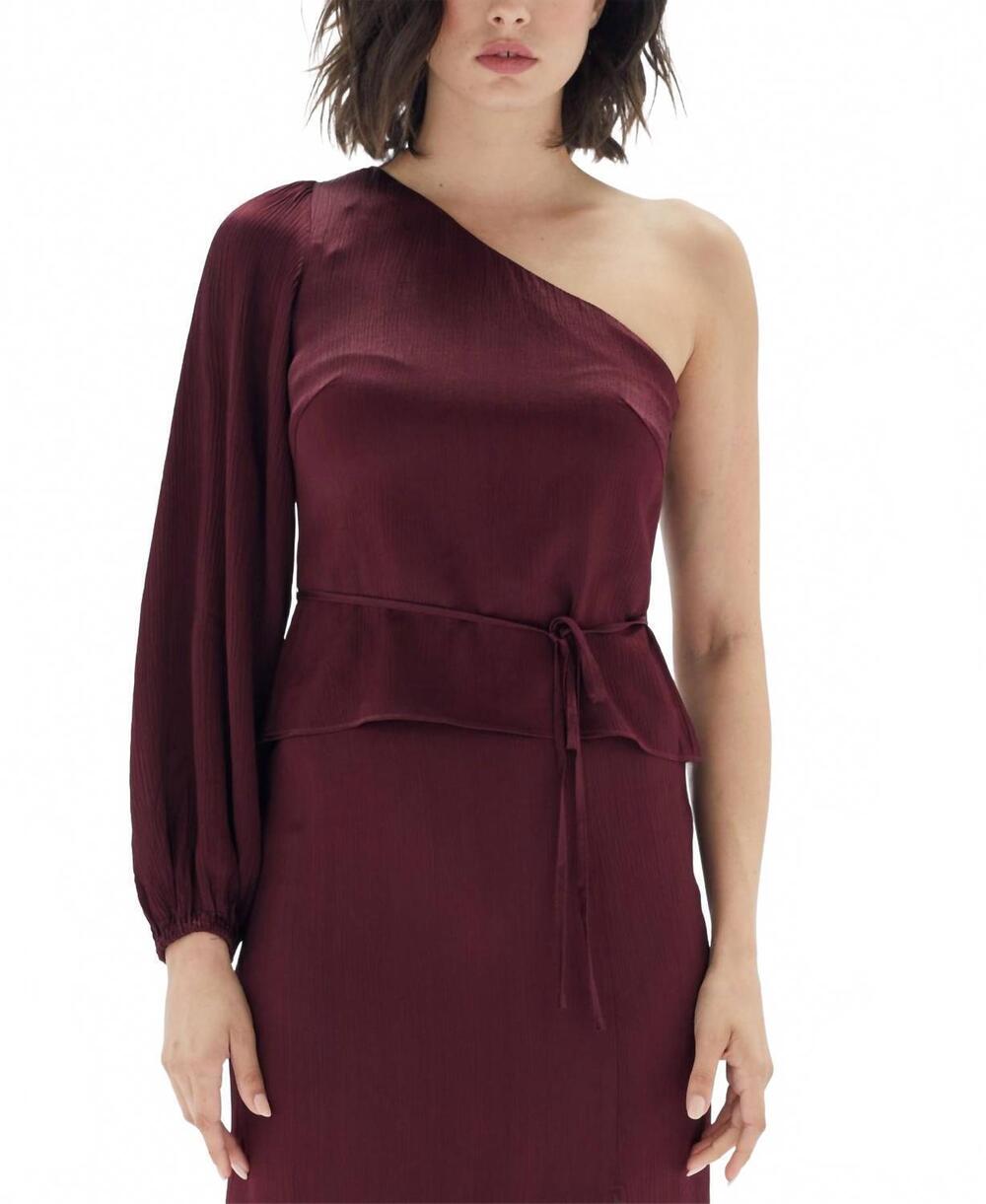 NEW MINKPINK women's one-shoulder peplum top in wine